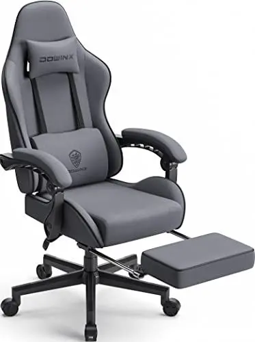 Produktbild: Dowinx Gaming Stuhl Bürostuhl Stoff Tasche Frühling Kissen, Massage Gamer Stuhl Stoff mit Kopfstütze, Ergonomische Bürostuhl mit Fußstütze (Grau)