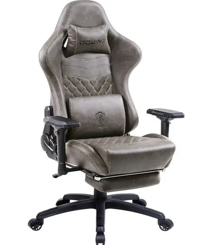 Produktbild: Dowinx Gaming Stuhl Ergonomischer Rennstil mit Massage Lendenwirbelstütze Bürosessel für Computer PU-Leder mit versenkbarer Fußstütze,4D Armlehnen