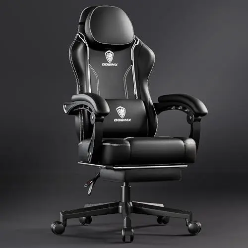 Produktbild: Dowinx Gaming Stuhl Racing Gamer Stuhl, Ergonomischer Gaming Sessel mit Lendenwirbelstütze, Bürostuhl PU Leder PC-Stuhl Verbreiterte Rückenlehne 150KG, Schwarz