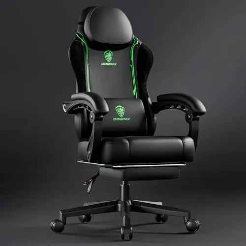 Produktbild: Dowinx Gaming Stuhl Racing Gamer Stuhl, Ergonomischer Gaming Sessel mit Lendenwirbelstütze, Gaming Chair PU Leder PC-Stuhl Verbreiterte Rückenlehne 150KG, Grün