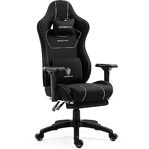 Produktbild: Dowinx Gaming Stuhl Stoff mit Taschenfederkissen, Ergonomischer Gaming Sessel mit Massagefunktion, PC Bürostuhl Groß und Hoch mit Fußstützen XXL, Schwarz