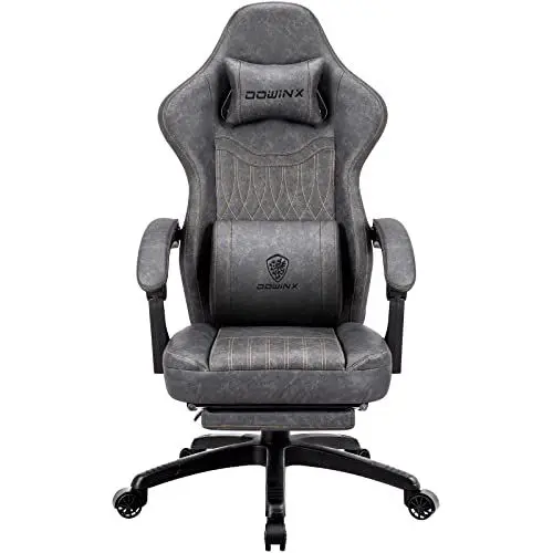 Produktbild: Dowinx Gaming Stuhl mit Frühling Kissen,Racing Gamer Stuhl mit Massage, Ergonomischer Gaming Sessel mit Fußstütze Bürostuhl PU Leder Grau
