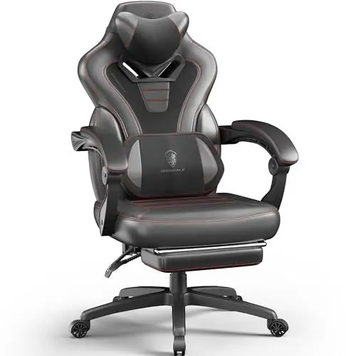 Produktbild: Dowinx Gaming Stuhl mit Fußstütze, großer und hoher Gaming Stuhl für schwere Menschen, Computer/PC-Gamer-Stuhl für Erwachsene mit Massage (Schwarz)