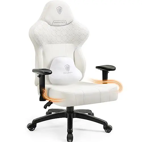 Produktbild: Dowinx Gaming Stuhl mit PU Leder, Schneidersitz Gaming Stuhl für schwere Personen, ergonomischer neigbarer Gamer Computersessel, großer und großer Büro PC Stuhl mit hoher Rückenlehne (Weiß)