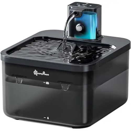 Produktbild: DownyPaws Katzenbrunnen Kabellos, Batteriebetriebener Trinkbrunnen für Katze mit Bewegungsmelder, 2.5L Katzentrinkbrunnen Leise Ohne Strom, Automatisch Wasserspender Katzen, Schwarz