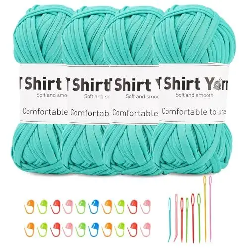 Produktbild: Doxiru 4er-Pack 100 g T-Shirt-Garn-Set, Garn zum Stricken, Stoff, Strickgarn, Baumwollgarn, weiches großes Garn, Häkelgarn-Set zum Stricken, Häkelgarn, Webzubehör (Mintgrün)