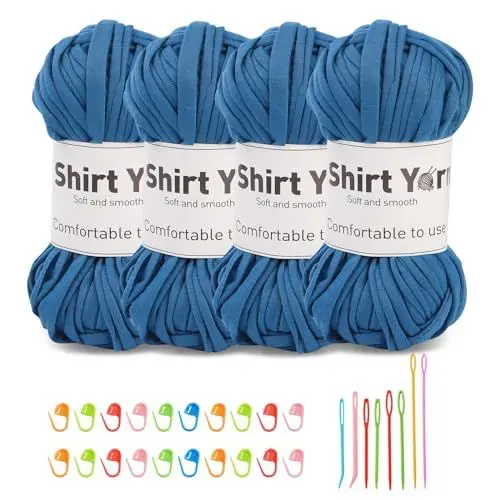 Produktbild: Doxiru 4er-Pack 100 g T-Shirt-Garn-Set, Garn zum Stricken, Stoff, Strickgarn, Baumwollgarn, weiches großes Garn, Häkelgarn-Set zum Stricken, Häkelgarn, Webzubehör (dunkelblau)