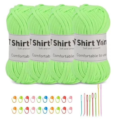 Produktbild: Doxiru 4er-Pack 100 g T-Shirt-Garn-Set, Garn zum Stricken, Stoff, Strickgarn, Baumwollgarn, weiches großes Garn, Häkelgarn-Set zum Stricken, Häkelgarn, Webzubehör (grün)