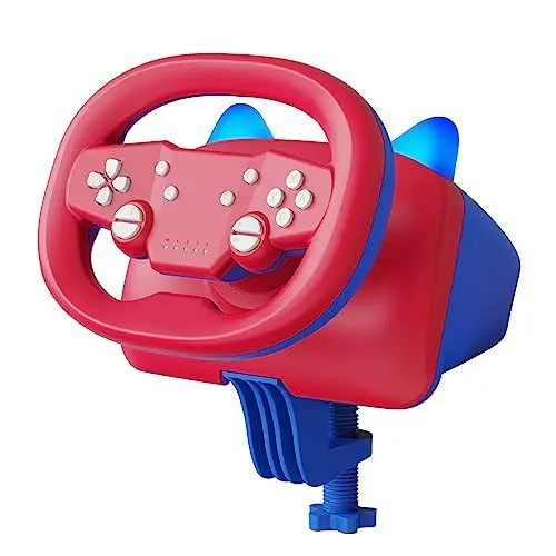 Produktbild: DOYO PC Lenkrad,PC Wireless Lenkrad mit Einstellbarem Vibrationsfeedback und 270-Grad-Rotation,PS4 lenkrad mit pedale Nintendo Switch, PC, PS4, PS3, IOS & Android Handys, Tablets(Rot+Blau)