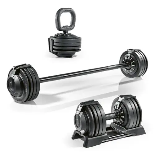 Produktbild: #DoYourFitness Multifunktionshantel Set von 3-24 kg | Verstellbar zu Kurz- & Langhantel und Kettlebell | Vielseitiges Training zu Hause | Ideal für Kraftaufbau und Ausdauer | Für effektives Workout