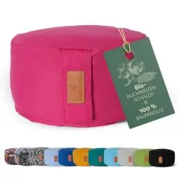 Produktbild: #DoYourYoga rundes Yogabolster - waschbarer Bezug, Bio-Buchweizenschalen (KBA) Füllung, 30 x 15 cm, Yoga Kissen für Yin Yoga & Meditation - pink