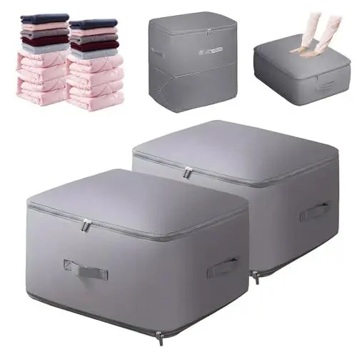 Produktbild: DOZNOZRI 2Pcs Ultra Platzsparender Selbstkomprimierender Organizer XL Gross Aufbewahrungstasche Bettdecke mit Reißverschluss für Bettdecken, Kleidung, Decken