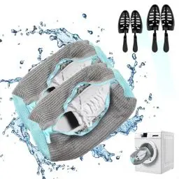 Produktbild: DOZNOZRI 2 Stück Schuhwaschbeutel Waschmaschine Grau Schuhe Waschbeutel Sneaker Wäschesack Schuhe Gepolstert mit Schuhspanner Wiederverwendbar Waschbeutel Schuhe für Sneaker,Socken,Bhs,Aufbewahren