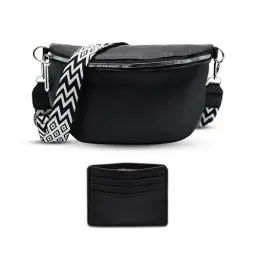 Produktbild: DOZNOZRI Bauchtasche Damen Leder Schwarz Klein Crossbody Bag Damen Leder Stylisch Umhängetasche Bauchtasche Damen Klein mit 4 Fächern Kreditkartenhalter für den Alltag auf Reisen und Einkaufen