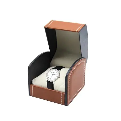 Produktbild: DOZNOZRI Einzeln Uhrenbox Herren 1 uhr Single Grid PU Leder Uhrenetui mit Kissen Uhrenkasten Damen klein für Uhren, Schmuck, Anhänger, Halskette, Armbänder,Herren und Damen (Braun)