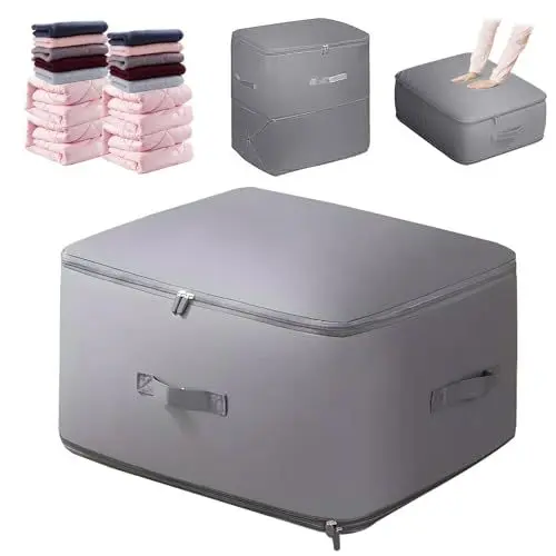 Produktbild: DOZNOZRI Ultra Platzsparender Selbstkomprimierender Organizer XL Gross Kleidung Aufbewahrung Tasche Bettdecke mit Reißverschluss für Bettdecken, Kleidung, Decken