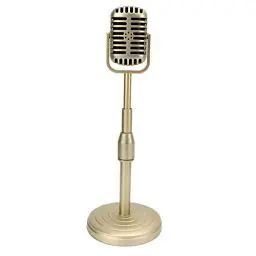 Produktbild: Dpofirs Vintage Mikrofon-Spielzeug-Requisite mit Ständer, Retro-Mikrofon-Requisite für Fotografie, Antikes Mikrofon-Dekor, Mikrofon-Kostüm-Requisite für Party-Dekoration(Gold)