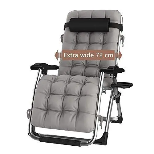 Produktbild: DQCHAIR Sonnenliege Klapp Schwerelosigkeit Stühle Liege Für Strand Terrasse Garten Camping Outdoor Tragbare Home Lounge Stuhl Unterstützt 200 kg Schwarz (Farbe : with Gray Cushions)
