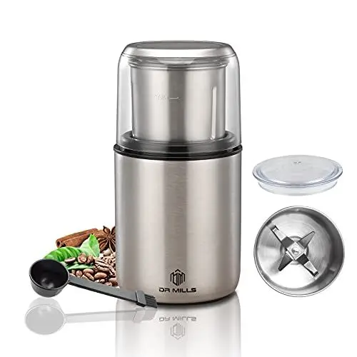Produktbild: DR MILLS Elektrische Gewürz- und Kaffeemühle, Mühle und Hackmesser, abnehmbarer Becher, abwaschfreier Messer sowie anwaschfreie Tasse bestehen aus SUS304 rostfreiem Stahl (DM-7452)