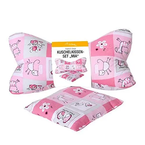 Produktbild: Dr. Berger Kinderkissen Nackenrolle Kinder Kissen Leseknochen 30 cm - Kleinkindkissen Set MIA Nackenkissen mit Wärmekissen 100% Baumwolle - ergonomisches Buchkissen Lesekissen, Tabletkissen pink