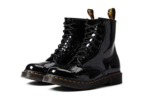 Produktbild: Dr. Martens Herren Black Amphibians, Schwarzes Patent Leopard Emboss, 37 EU