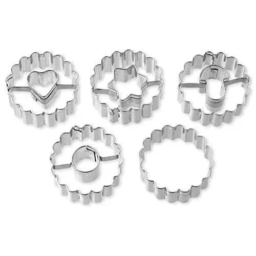 Produktbild: Dr. Oetker Plätzchen Ausstecher Linzer 5er Set – Ausstechformen White Christmas Baking – Plätzchenausstecher aus rostfreiem Edelstahl zu Weihnachten