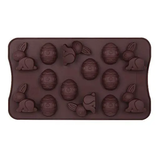 Produktbild: Dr. Oetker Silikon-Schokoladenform Fröhliche Ostern 14er Silikon Schokoladeneier, Schokoladenform Osterhase, Schokohasen für Kuchen, Menge: 1 Stück
