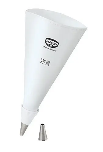 Produktbild: Dr. Oetker Spritzbeutel Baumwolle 35 cm, Universaladapter und zwei hochwertige Edelstahl-Tüllen inklusive, Backzubehör zum Dekorieren und Verzieren (Farbe: weiß), Menge: 1 Stück