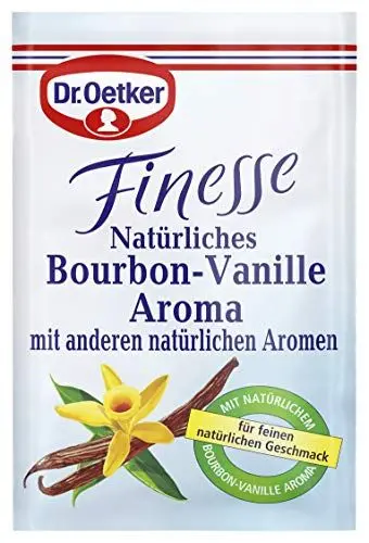 Produktbild: Dr. Oetker Finesse Natürliches Bourbon-Vanille Aroma mit anderen natürlichen Aromen, 2 x 2er Pack, je Beutel 5 g, Aroma für intensiven Geschmack, zum Verfeinern von Süßspeisen, Torten & Desserts, vegan