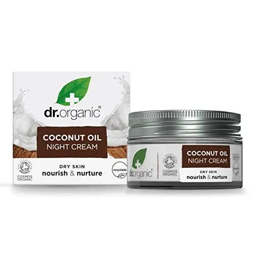 Produktbild: Dr Organic Kokosöl Nachtcreme, Feuchtigkeitsspendend, Trockene Haut, Natürlich, Vegan, Tierversuchsfrei, Paraben- & SLS-frei, Plastikfrei, Recycelt & Recyclebar, Zertifiziert Bio, 50ml