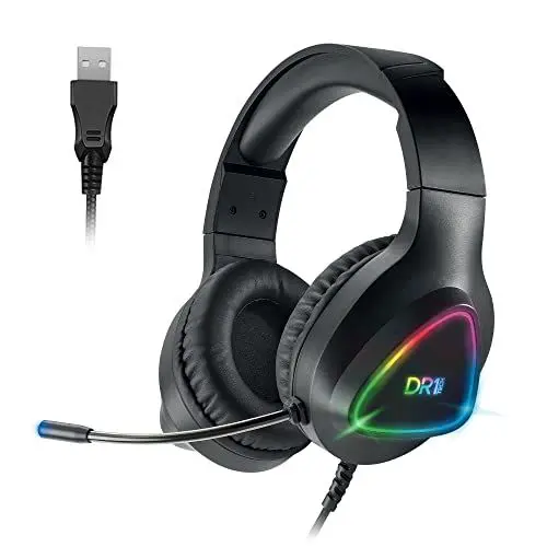 Produktbild: DR1TECH GrayEagle Professional Gaming LED RGB Kopfhörer Für PC Mit USB Kabel Und Mikrofon - 7.1 Surround Sound NEW GEN - 50mm Over Ear Kopfhörer Treiber (FULL IMMERSION) (Amazon Exclusive)