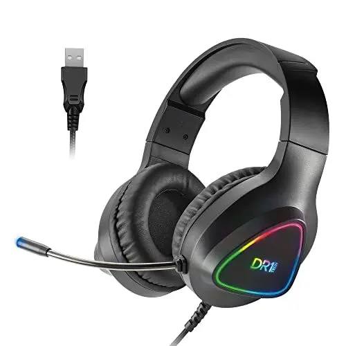 Produktbild: DR1TECH GrayEagle+ Professional Gaming LED RGB Kopfhörer Für PC Mit USB Kabel Und Mikrofon - 7.1 Surround Sound New GEN - 50mm Over Ear Kopfhörer Treiber (Full Immersion)