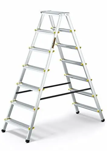 Produktbild: DRABEST Klapptritt Alu Leiter Klappbar Beidseitig 2x7 Stufen Trittleiter bis 150 kg Belastbar Haushaltsleiter TÜV Zertifiziert
