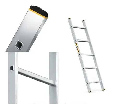 Produktbild: DRABEST PRO Serie Anlegeleiter Aluminium-Stufenleiter - 5 Stufen - mit Leiterhaken - Tragfähigkeit 150 kg - Anti-Rutsch-Füße, Leichtes Gewicht, korrosionsbeständig - EN131
