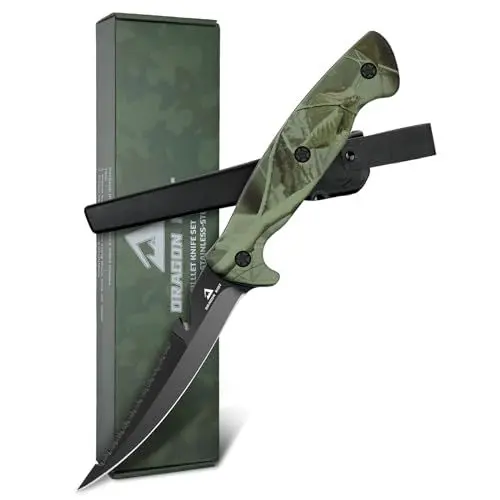 Produktbild: DRAGON RIOT Filetiermesser Fisch 13CM, Edelstahl Fischmesser mit Anti-Rutsch-Griff, Full Tang Ausbeinmesser profi Kochmesser, Outdoor-Messer für Fisch und Fleisch, Scharfes Küchenmesser