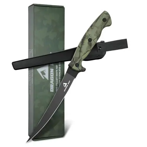 Produktbild: DRAGON RIOT Filetiermesser Fisch 15CM, Edelstahl Fischmesser mit Anti-Rutsch-Griff, Scharfes Küchenmesser, Full Tang Kochmesser profi Messer, Outdoor-Messer für Fisch und Fleisch