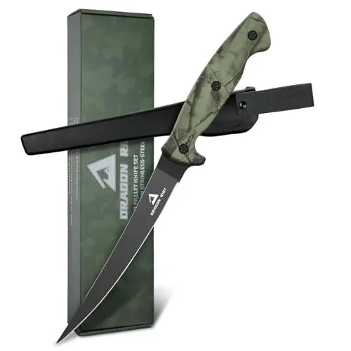Produktbild: DRAGON RIOT Filetiermesser Fisch 16.5CM, Edelstahl Fischmesser mit Anti-Rutsch-Griff, Scharfes Küchenmesser, Full Tang Kochmesser profi Messer, Outdoor-Messer für Fisch und Fleisch