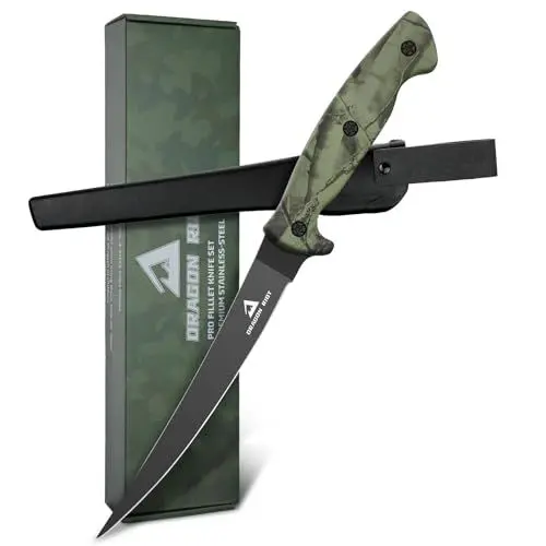 Produktbild: DRAGON RIOT Filetiermesser Fisch 21.5CM, Edelstahl Fischmesser mit Anti-Rutsch-Griff, Scharfes Outdoor-Messer für Fisch und Fleisch, Full Tang Ausbeinmesser Kochmesser profi Messer