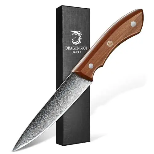 Produktbild: DRAGON RIOT Gemüsemesser 12 cm, Scharf Obstmesser Damastmesser Profi Schälmesser, Küchen Messer mit Ergonomischer Griff