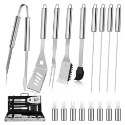 Produktbild: DRAGON RIOT Grillbesteck Set aus Edelstahl, 18 Stücke Grillset für Männer Geschenk, Premium Grillzubehör Set mit Spatel im Alukoffer, BBQ Grillbesteck Koffer Hochwertiger Grill Set für Garten, Camping