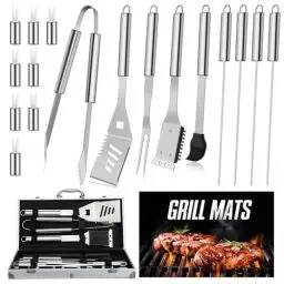 Produktbild: DRAGON RIOT Grillbesteck Set aus Edelstahl, 19 Stücke Grillset für Männer Geschenk, Premium Grillzubehör Set mit Spatel im Alukoffer, BBQ Grillbesteck Koffer Hochwertiger Grill Set für Garten, Camping