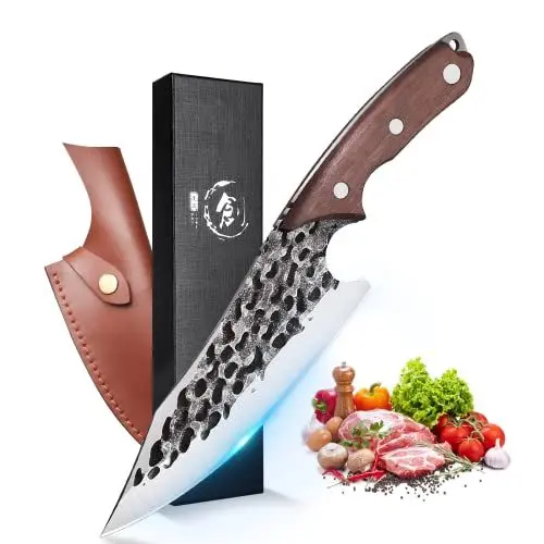 Produktbild: DRAGON RIOT Kochmesser Japanisch Wikinger Messer Handgeschmiedet Chefmesser Profi Küchenmesser Scharf Grillmesser Outdoor Messer mit Scheide Japanisches Messer für Küche Camping Grill BBQ