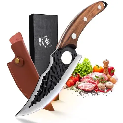 Produktbild: DRAGON RIOT Kochmesser Profi Japanisches Küchenmesser mit Geschenkbox Wikinger Handgeschmiedete Fleischmesser Asiatische mit Holzgriff Hackmesser Outdoor für Kitchen Grill