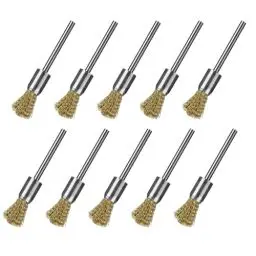 Produktbild: Mini Messingbürste, 10 Stück Drahtbürste Bohrmaschine Klein Stahlbürste Akkuschrauber 3mm Poliere Reinigung Metallbürste Set für DIY Schleifen Reinigen Entkalken und Entgraten