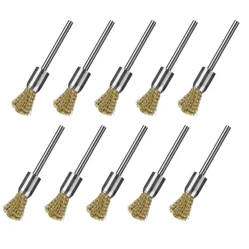 Produktbild: Mini Messingbürste, 10 Stück Drahtbürste Bohrmaschine Klein Stahlbürste Akkuschrauber 3mm Poliere Reinigung Metallbürste Set für DIY Schleifen Reinigen Entkalken und Entgraten