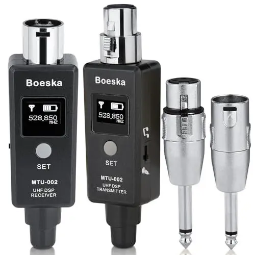Produktbild: XLR Drahtloses Mikrofon Sender Empfänger System UHF Kabelloses Mikrofon Adapter System für dynamisches Mikrofon, Gitarre, Audio Mixer, PA System, 30.5 Meter Reichwei