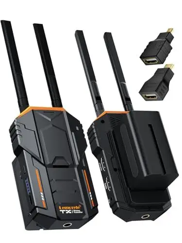 Produktbild: Drahtloses Videoübertragungs Set 200M, Lemorele 5G 1080P HDMI Wireless Video Transmitter and Receiver mit HDMI Loopout und IR für Live Stream, Filmemachen und Fotografie,2 * 4400 mAh Battery Included
