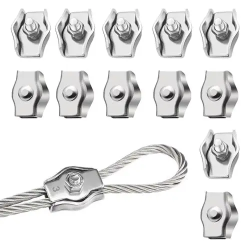 Produktbild: Drahtseilklemme M3, 12 Stück Seilklemme 3mm Klemme Edelstahl 304 Drahtseilklemmen Kabelklemmen für Drahtseil Stahlseil Wäscheleinenspanner Markise Fixiert