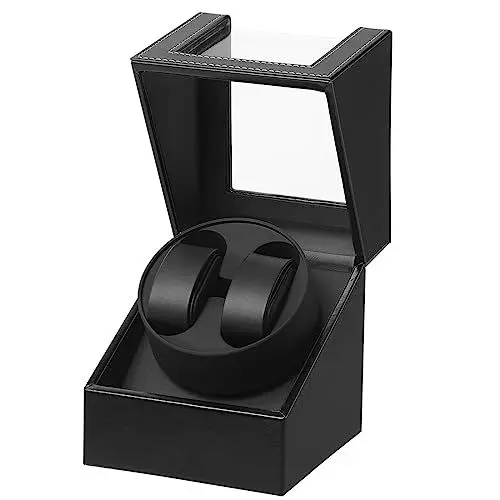 Produktbild: DRAIGERWAY Automatische Uhrenbeweger Box,luxuriöser Uhrenbeweger,Uhrengehäuse mit leisem Mabuchi Motor,Batteriebetrieb oder Netzteil PU Leder (Schwarz PU-DGW)