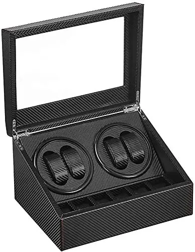 Produktbild: DRAIGERWAY Automatische Uhrenbeweger Box,luxuriöser Uhrenbeweger,Uhrengehäuse mit leisem Mabuchi Motor,PU-Leder Uhrengehäuse mit Netzteil,Lagerung Schmuckschatulle(Faser aus Kohlenstoff-DGW)